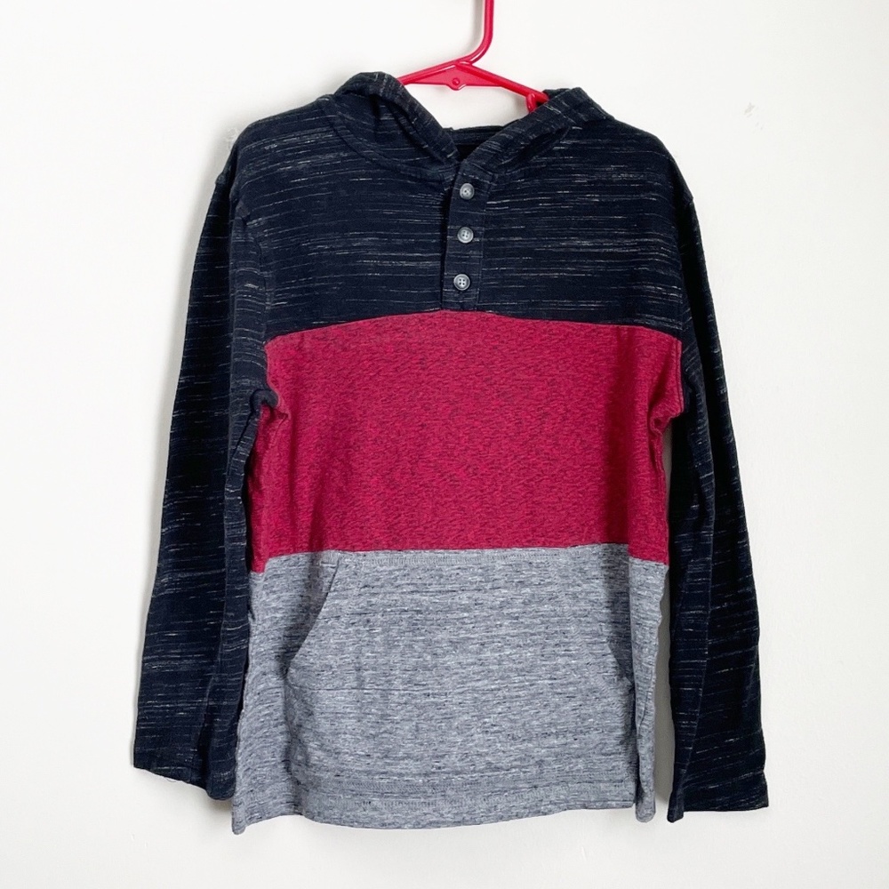 Urban Pipeline -Hooded Lightweight Long Sleeve Top- Small- Black/Red/Grey